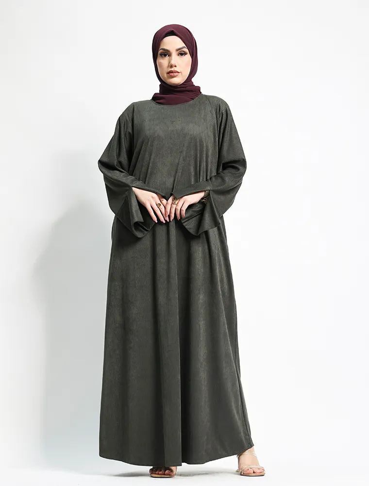 Khaki Suede Feel Stretch Abaya